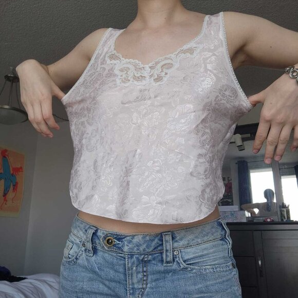 Vintage 90s light pink and white coquette princess lace lingerie top - Picture 3 of 16